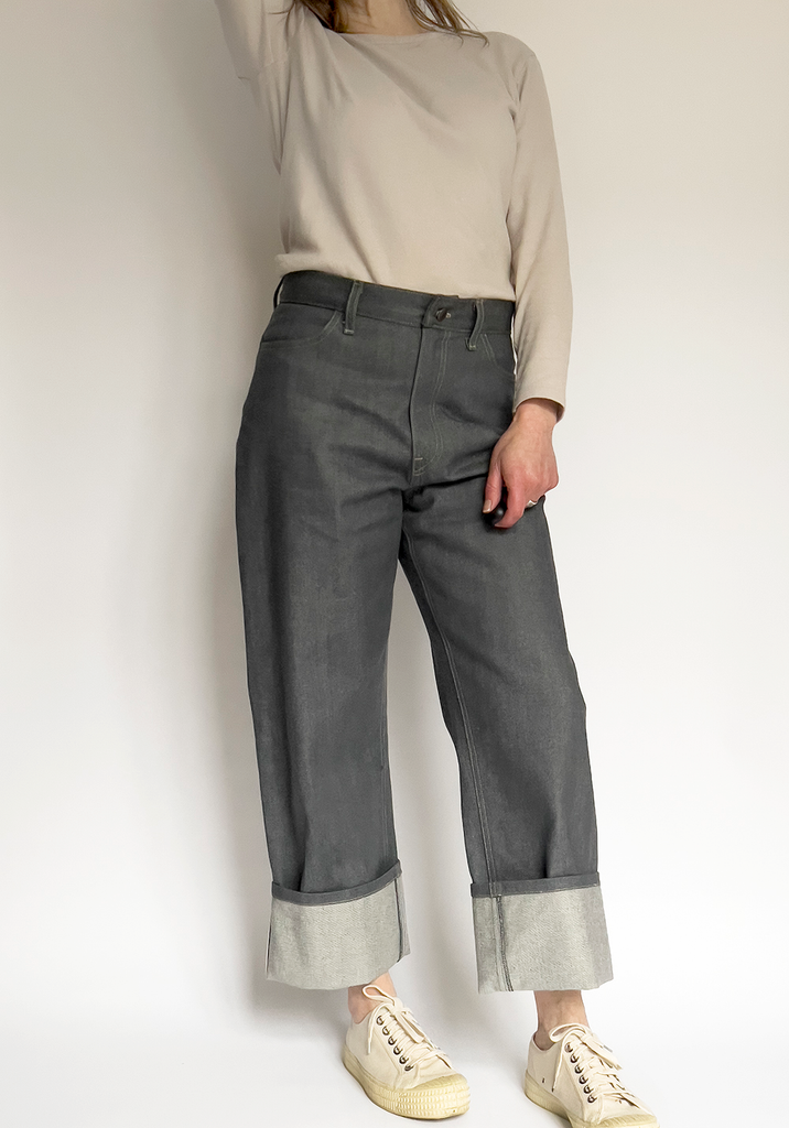 Merchant & Mills Heroine jeans made in grey Japanese selvedge denim