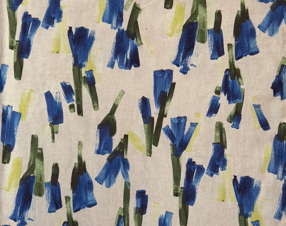 Remnant of Japanese Linen Mix Brushed Flowers by Hokkoh