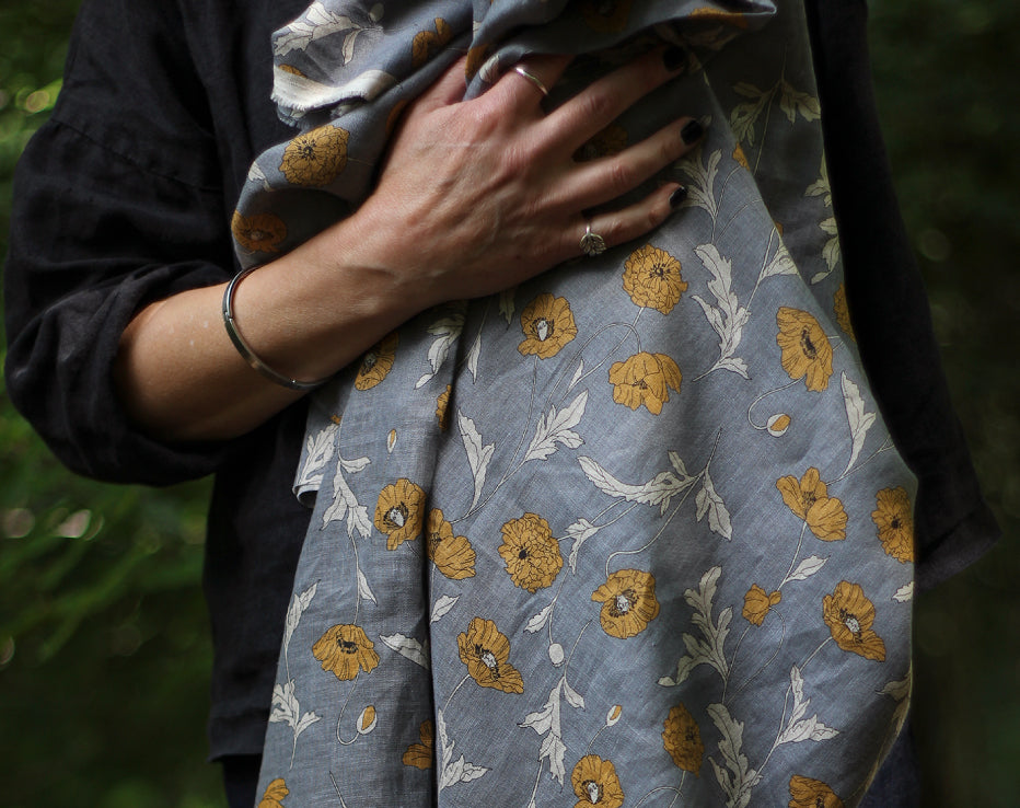Bolt End • Japanese Linen Mustard Poppies by Hokkoh