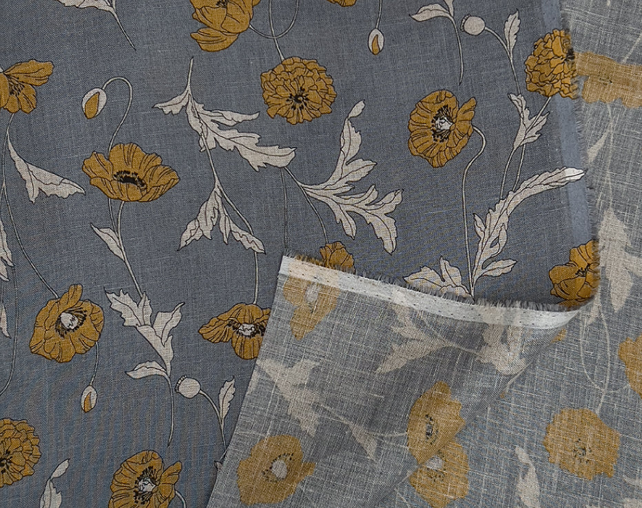 Bolt End • Japanese Linen Mustard Poppies by Hokkoh