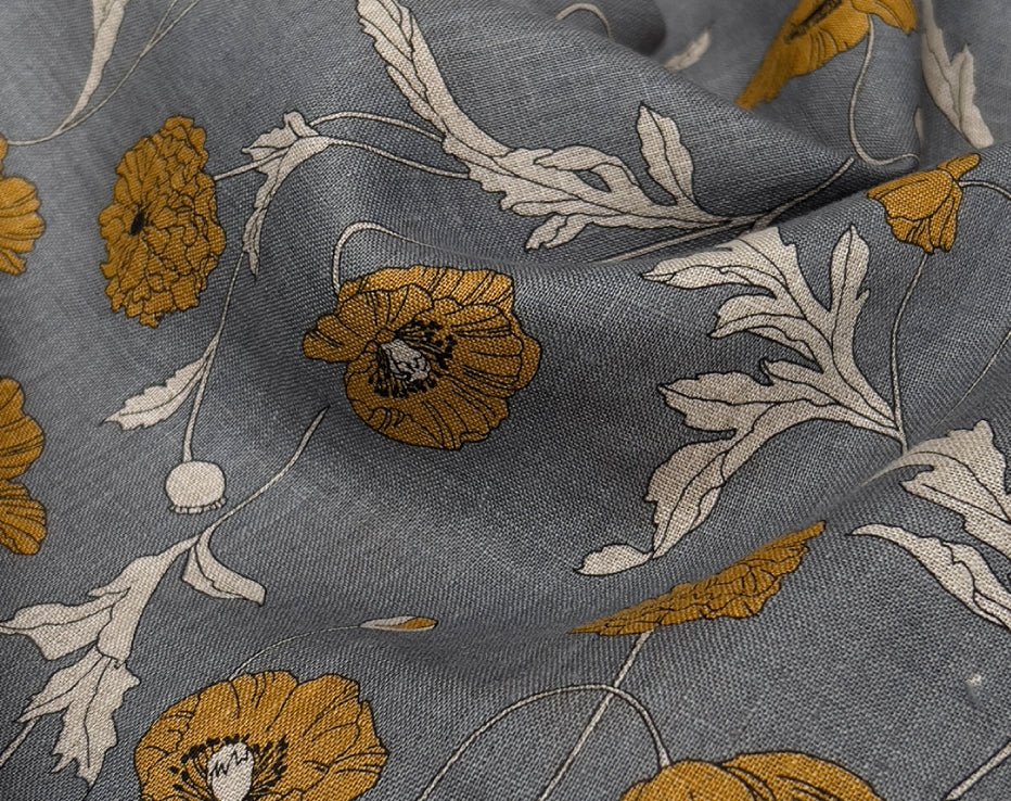 Bolt End • Japanese Linen Mustard Poppies by Hokkoh