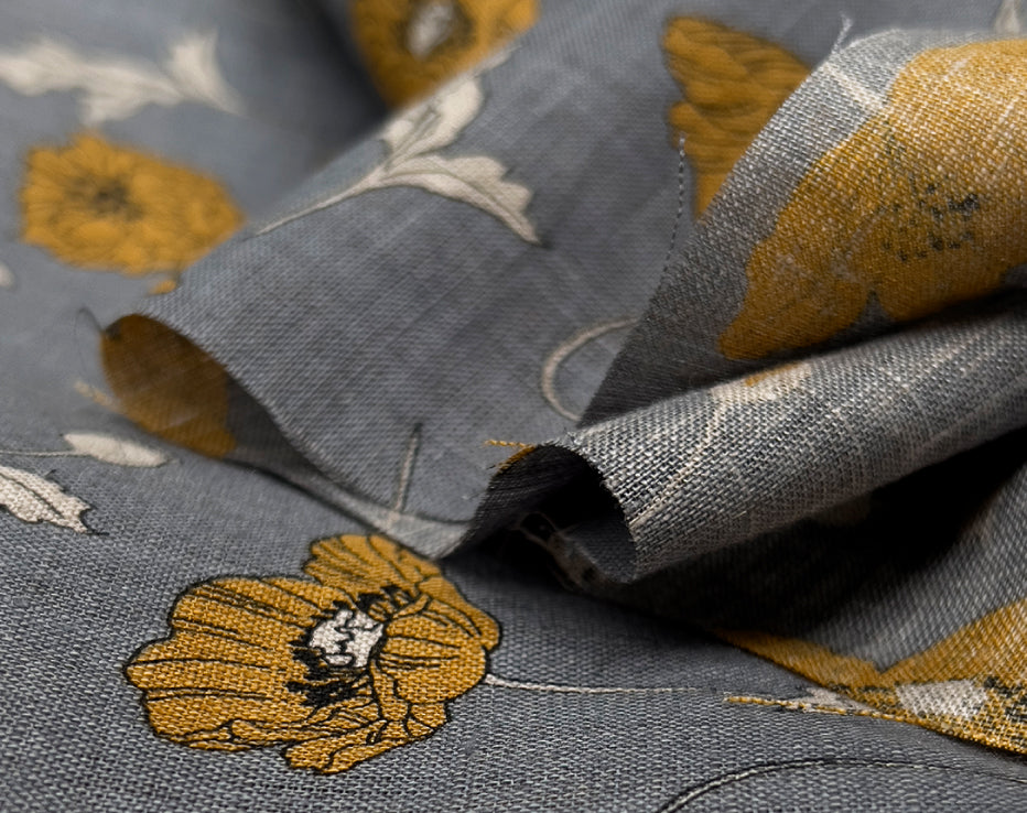 Bolt End • Japanese Linen Mustard Poppies by Hokkoh