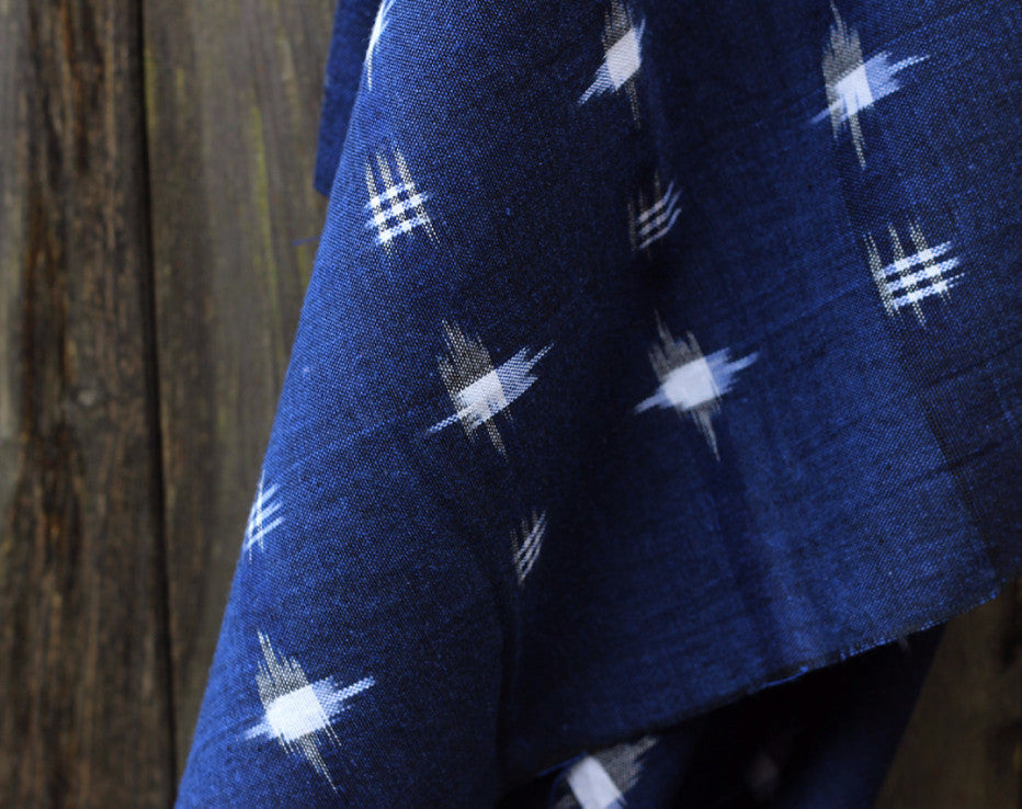 Spot Navy Ikat Handloom Indian Cotton