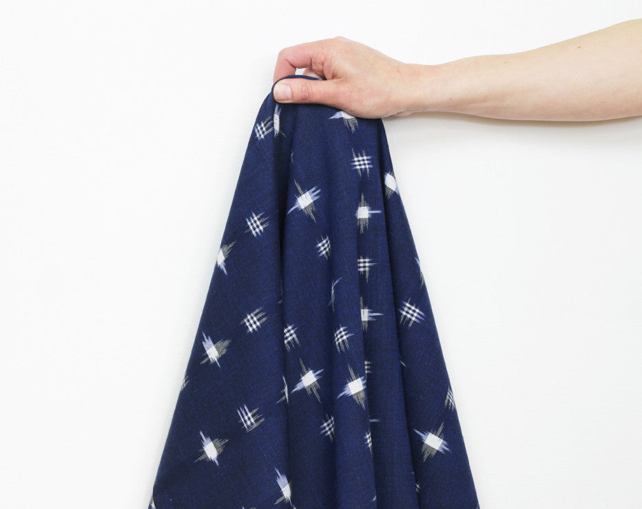 Spot Navy Ikat Handloom Indian Cotton