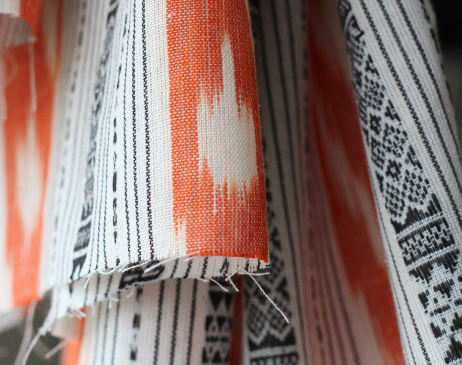 Coral Stripe Ikat Handloom Indian Cotton