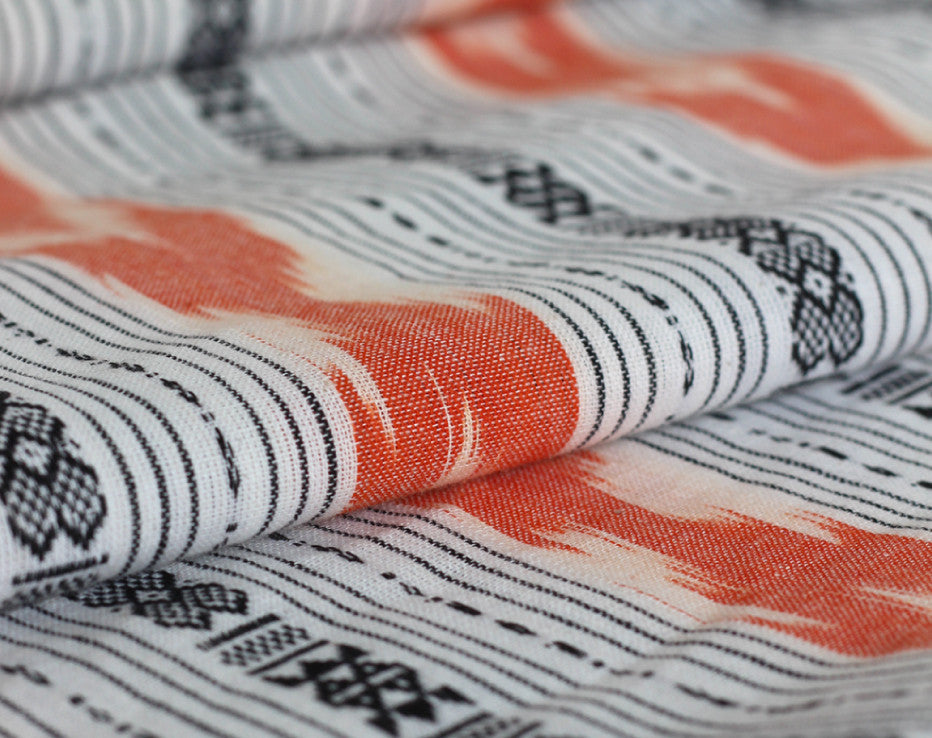Coral Stripe Ikat Handloom Indian Cotton