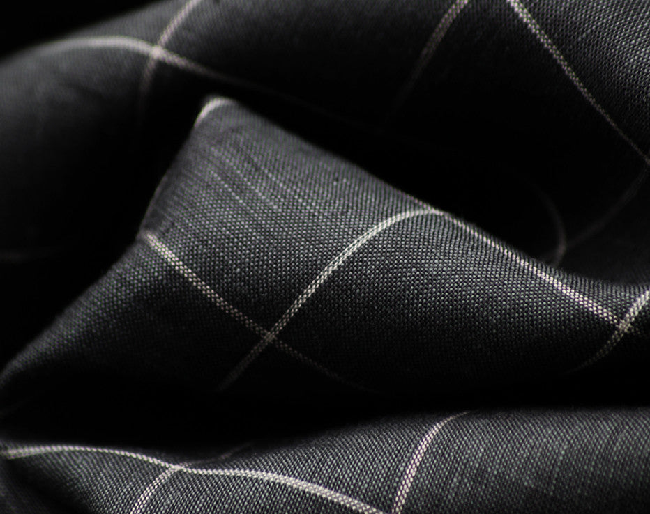 Charcoal Windowpane Check 100% Linen from Italy