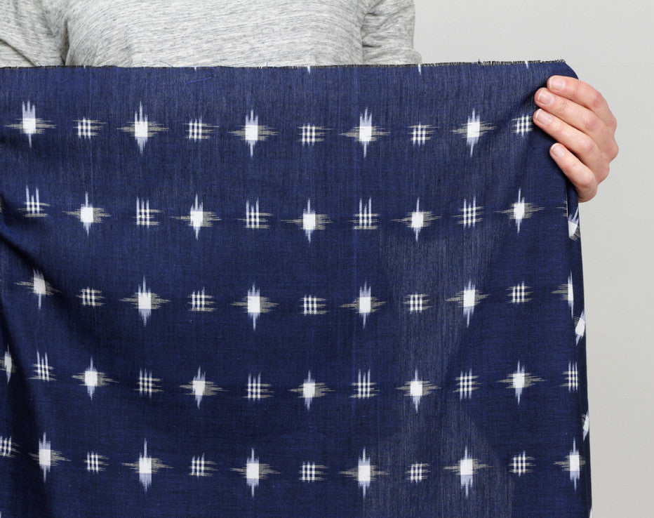 Spot Navy Ikat Handloom Indian Cotton