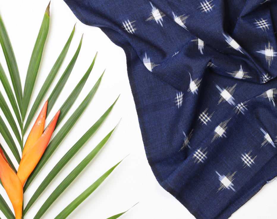 Spot Navy Ikat Handloom Indian Cotton