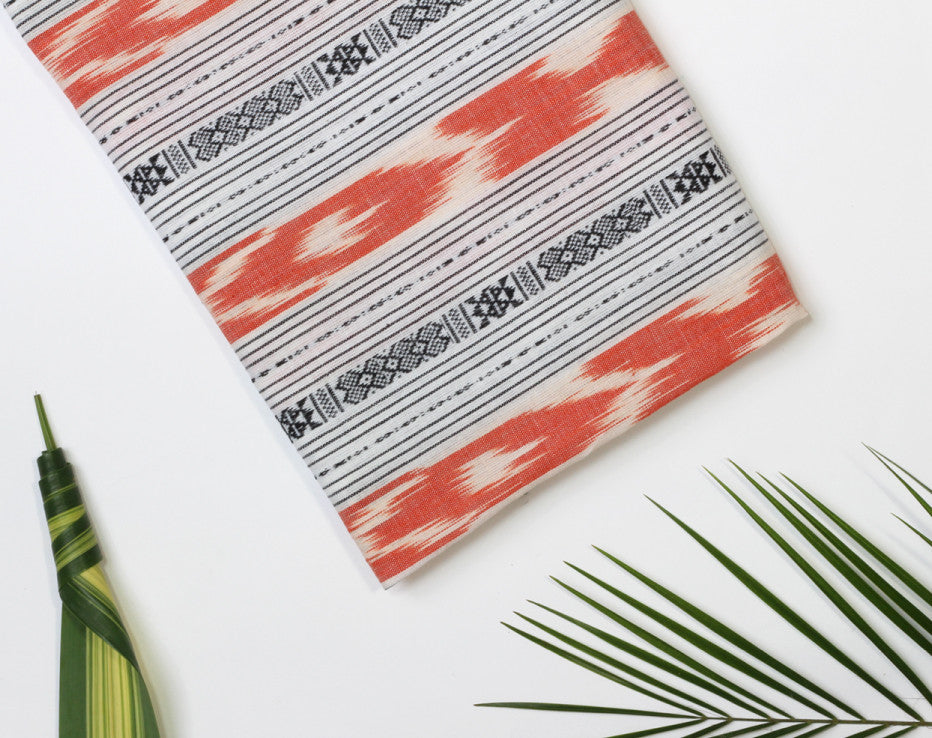 Coral Stripe Ikat Handloom Indian Cotton