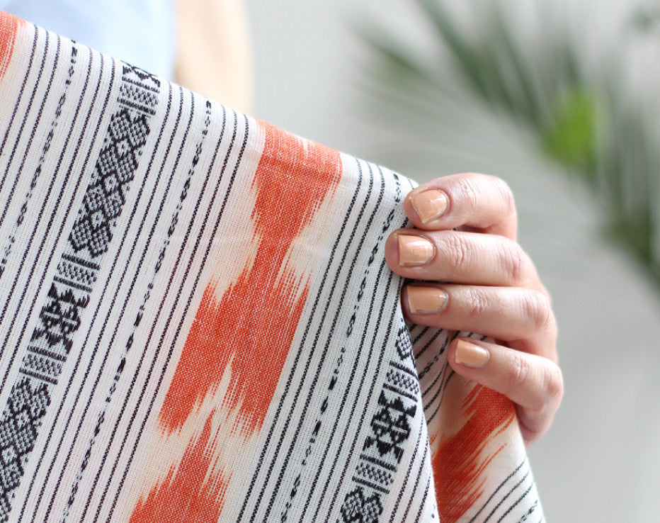 Coral Stripe Ikat Handloom Indian Cotton