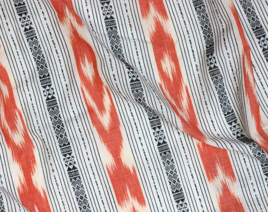 Coral Stripe Ikat Handloom Indian Cotton