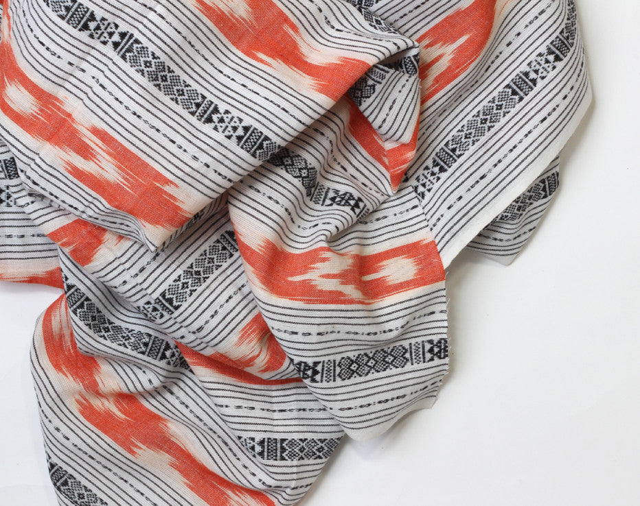 Coral Stripe Ikat Handloom Indian Cotton