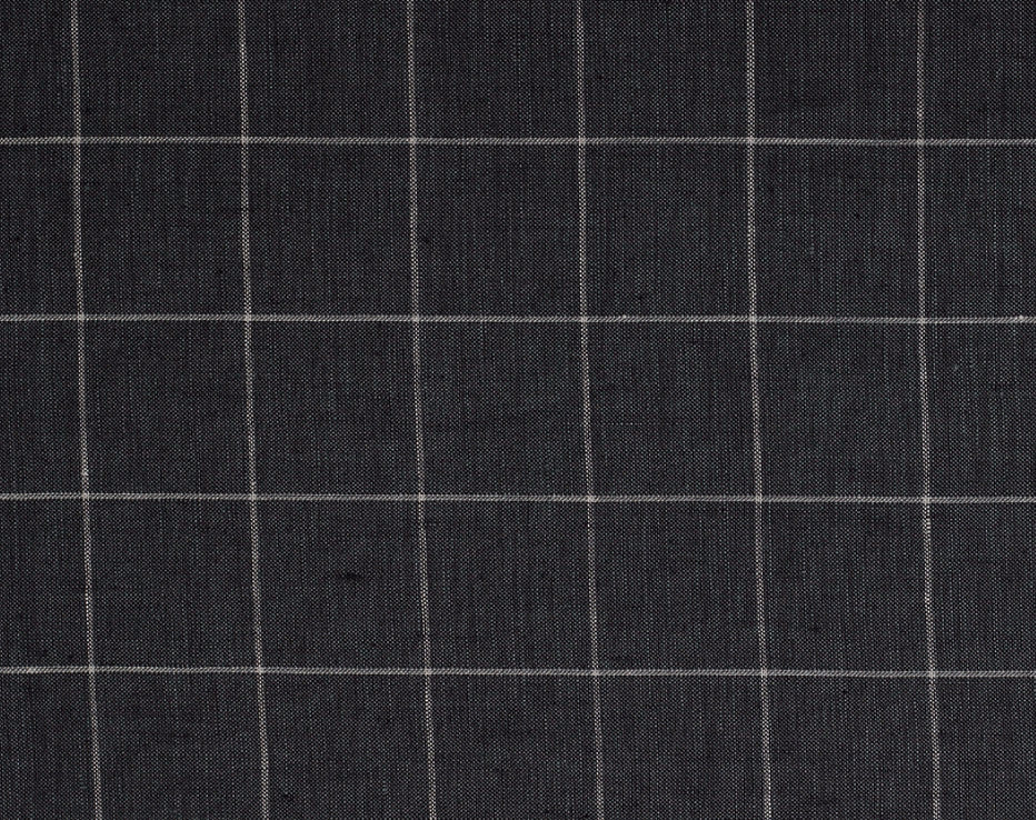 Charcoal Windowpane Check 100% Linen from Italy