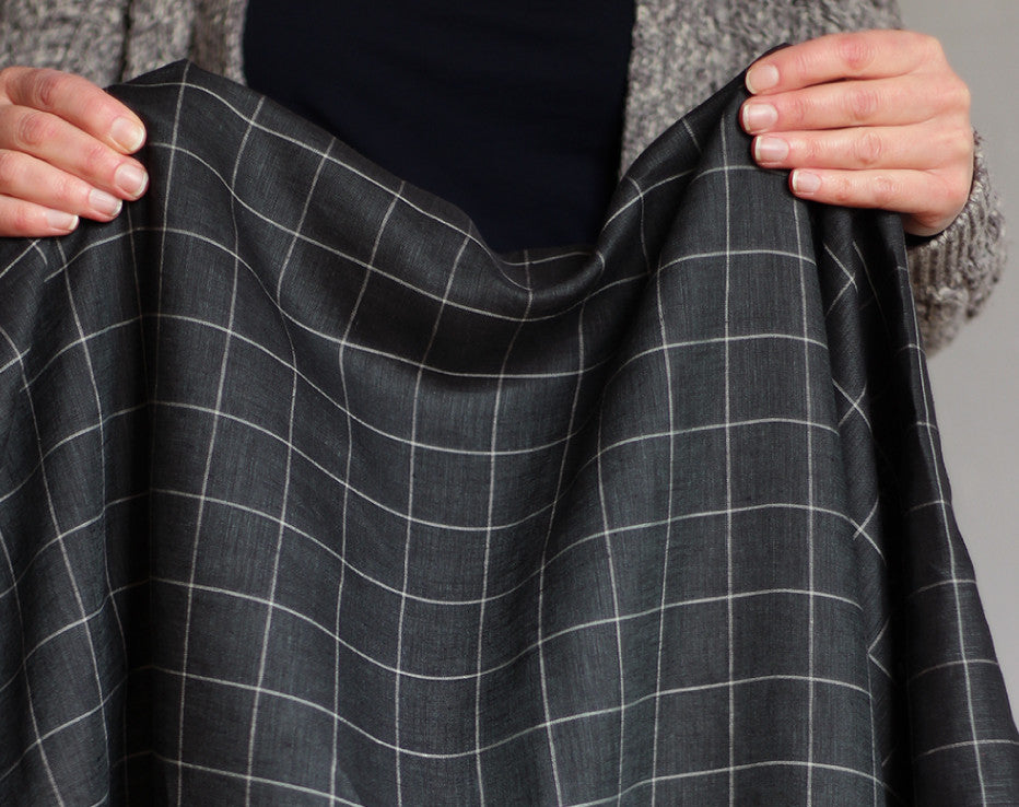 Charcoal Windowpane Check 100% Linen from Italy