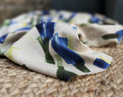 Remnant of Japanese Linen Mix Brushed Flowers by Hokkoh