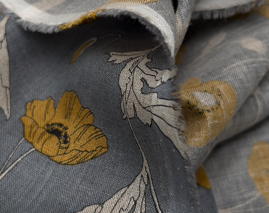 Japanese Linen Mustard Poppies by Hokkoh