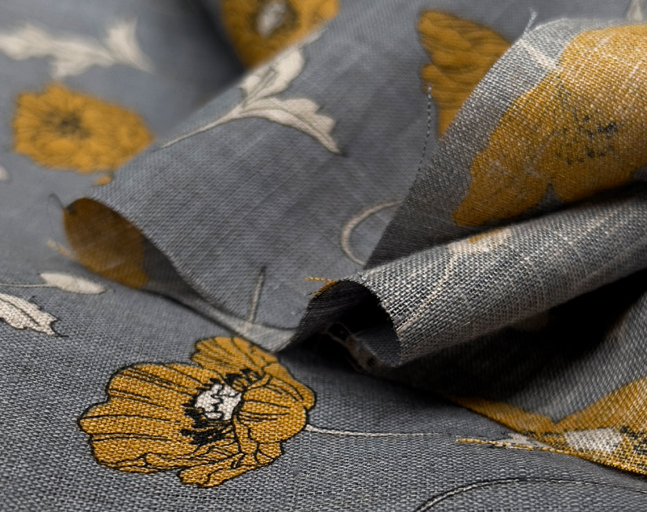 Japanese Linen Mustard Poppies by Hokkoh