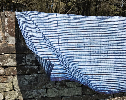 African Hand Dyed Indigo Stripe Damask