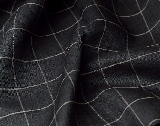 Charcoal Windowpane Check 100% Linen from Italy