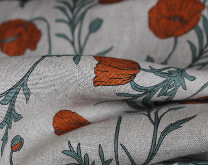 Japanese Linen Orange Poppies by Hokkoh