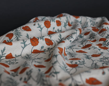 Japanese Linen Orange Poppies by Hokkoh