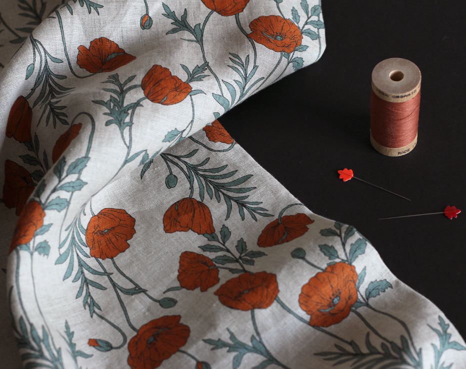 Japanese Linen Orange Poppies by Hokkoh