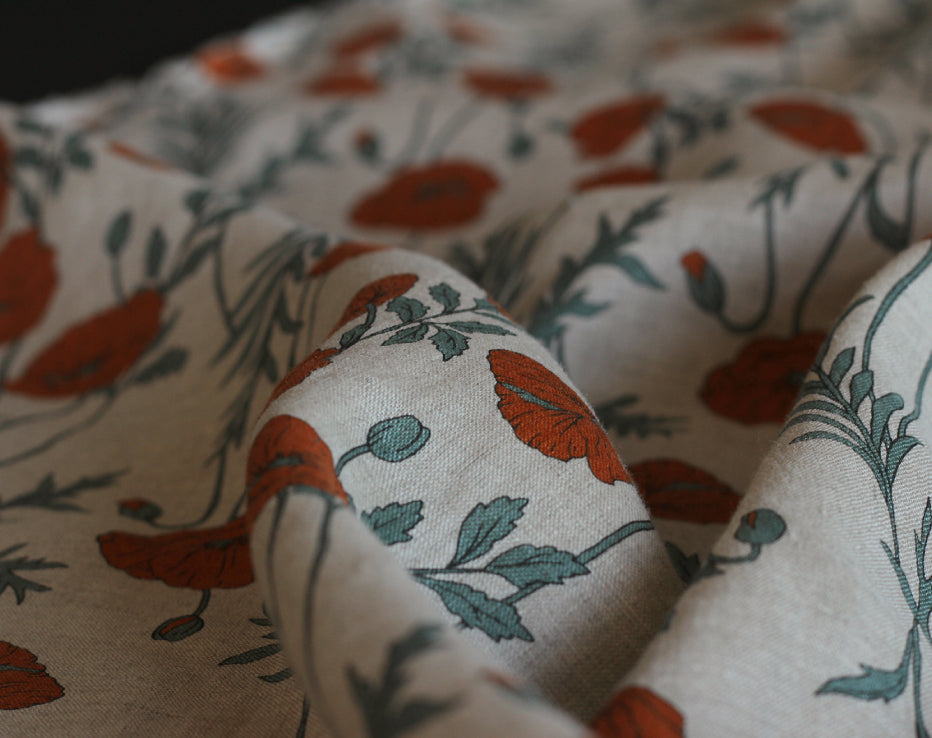 Japanese Linen Orange Poppies by Hokkoh