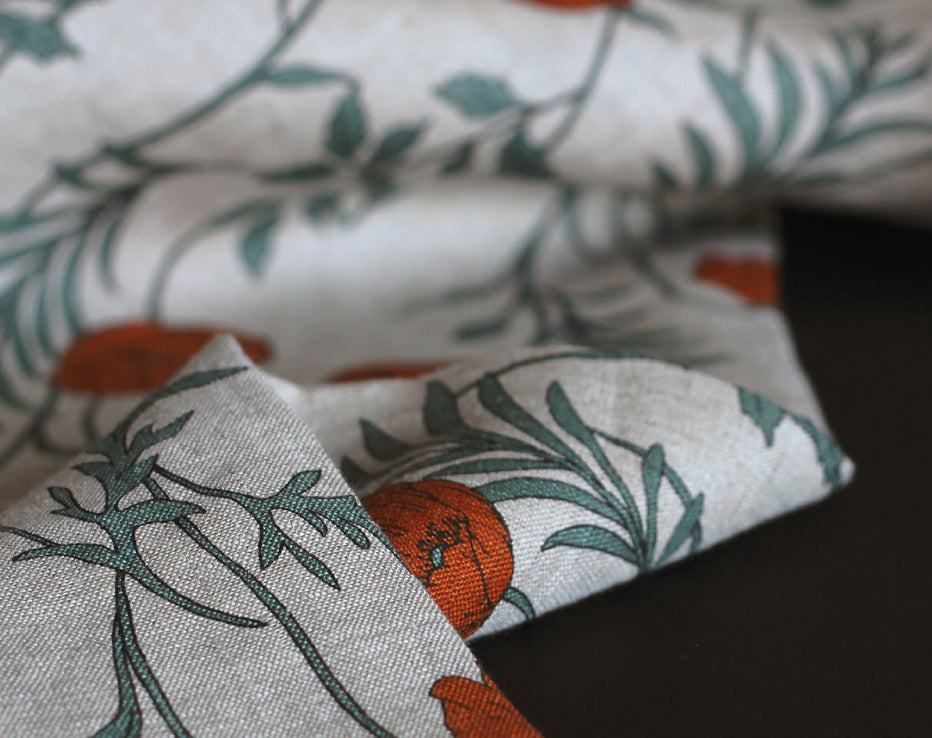 Japanese Linen Orange Poppies by Hokkoh