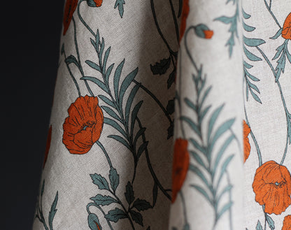 Japanese Linen Orange Poppies by Hokkoh